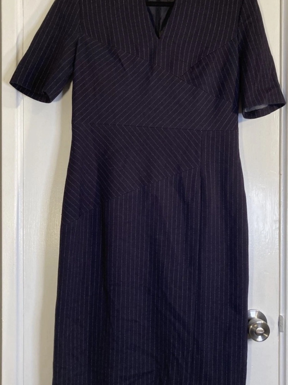 Classic Navy Pinstripe Midi Dress - Women's